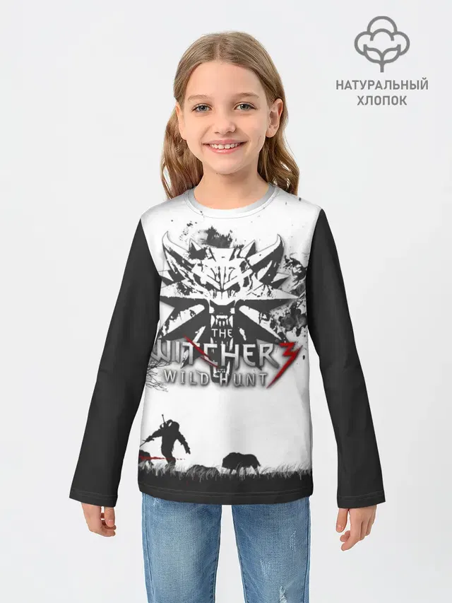 Детский лонгслив с принтом «Wolf Medallion — The Witcher 3: Wild Hunt»