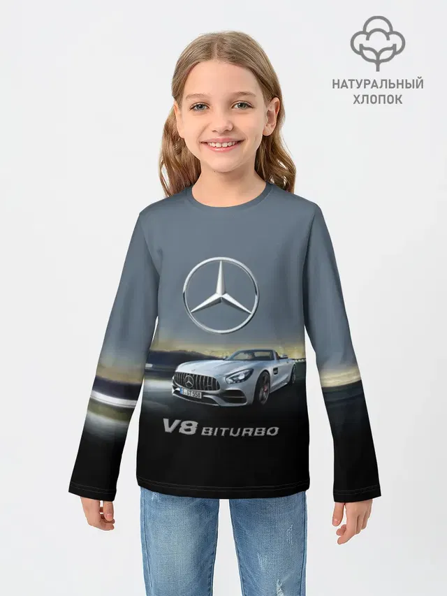 Детский лонгслив с принтом «V8 Biturbo»