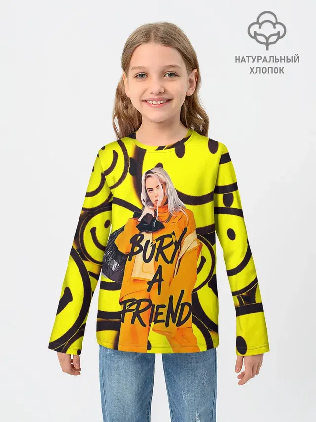 Детский лонгслив с принтом «Billie Eilish — Billie Eilish Выкинь Друга»