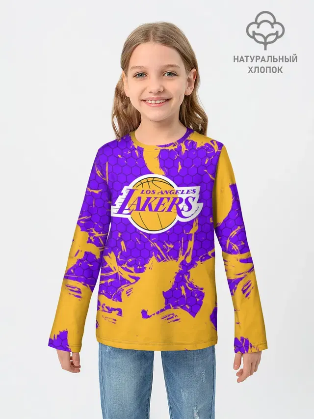 Детский лонгслив с принтом «Лейкерс — LA LAKERS»