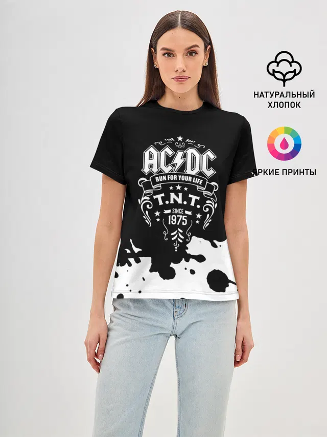 Женская базовая футболка с принтом «1975 — AC/DC T.N.T.»