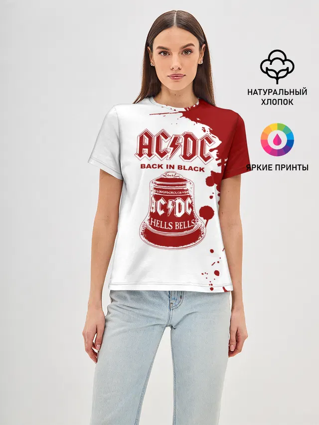 Женская базовая футболка с принтом «Back in — AC/DC Back in Black»