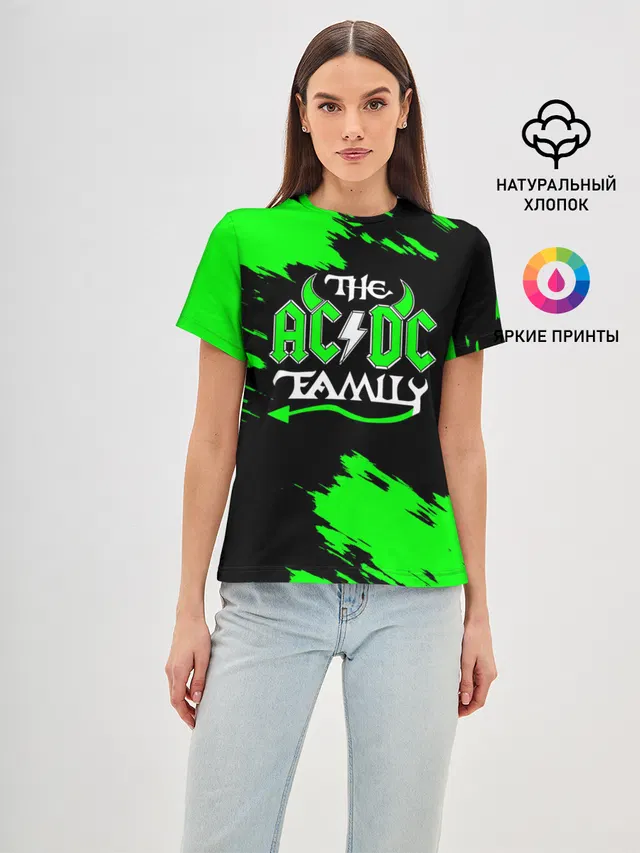 Женская базовая футболка с принтом «The AC — The AC/DC famely»