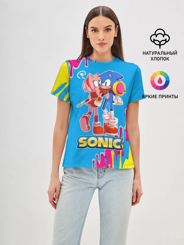 Женская базовая футболка с принтом «Разные игры — Sonic»