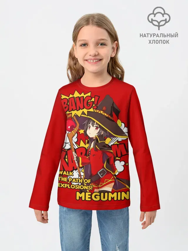 Детский лонгслив с принтом «KonoSuba. Мегумин текст»