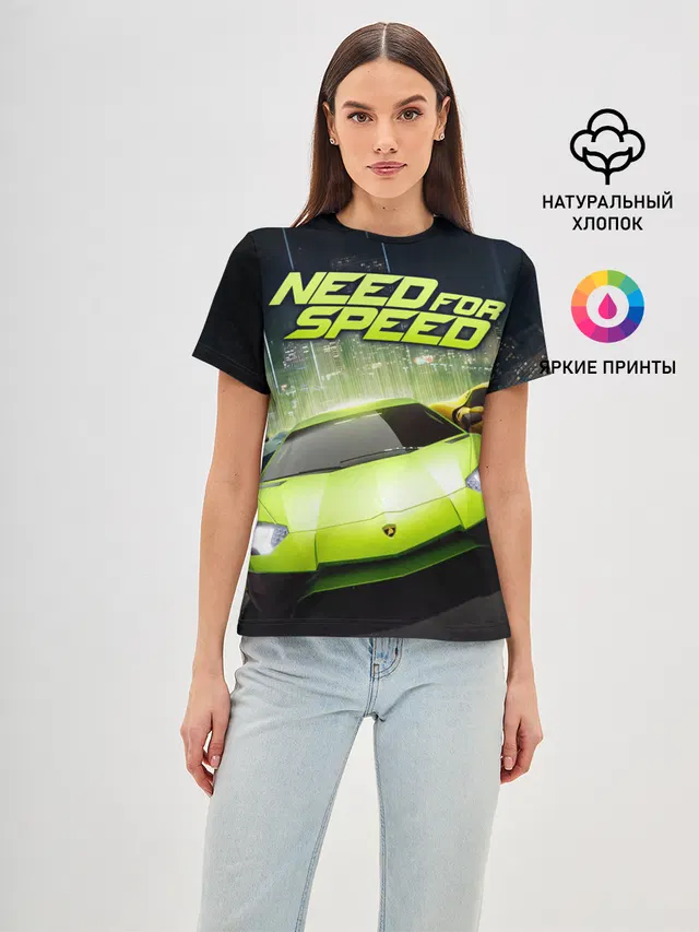 Женская базовая футболка с принтом «Lamborghini — Need for Speed»