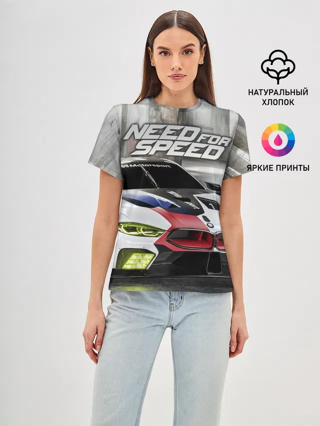 Женская базовая футболка с принтом «BMW BMW M — Need for Speed»