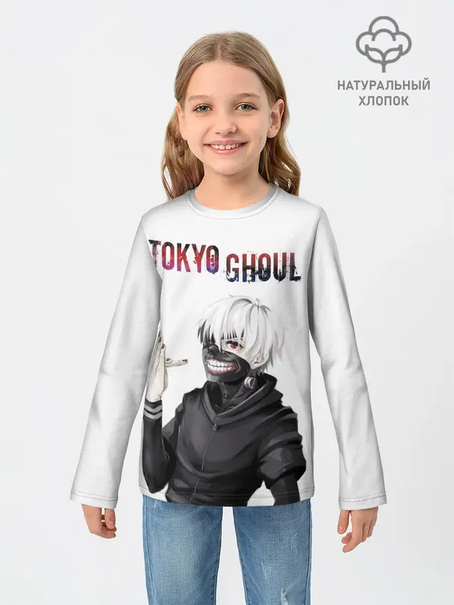 Детский лонгслив с принтом «Токийский Гуль — Kaneki Ken в профиль»