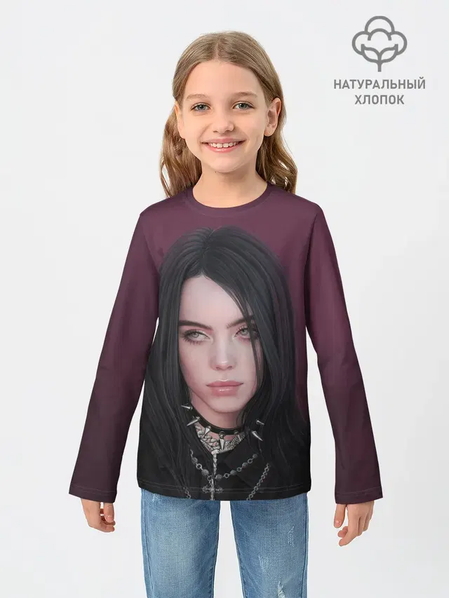 Детский лонгслив с принтом «Billie Eilish — Black Eilish»
