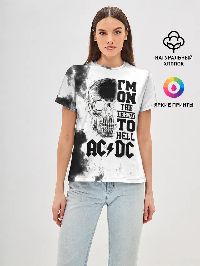 Женская базовая футболка с принтом «Skull — Im on the highway to hell AC/DC»