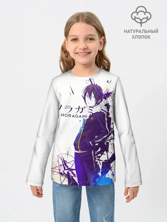 Детский лонгслив с принтом «Бездомный Бог — NORAGAMI Yato blue»