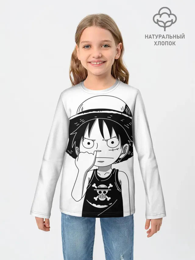 Детский лонгслив с принтом «Ван Пис — палец в носу One Piece»