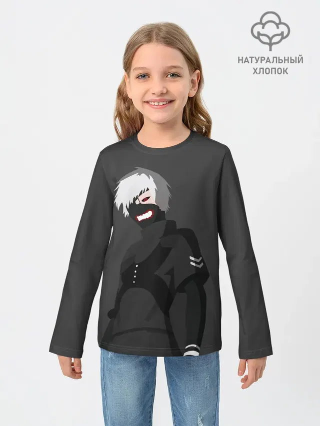 Детский лонгслив с принтом «Токийский Гуль — Kaneki Ken высокомерный»