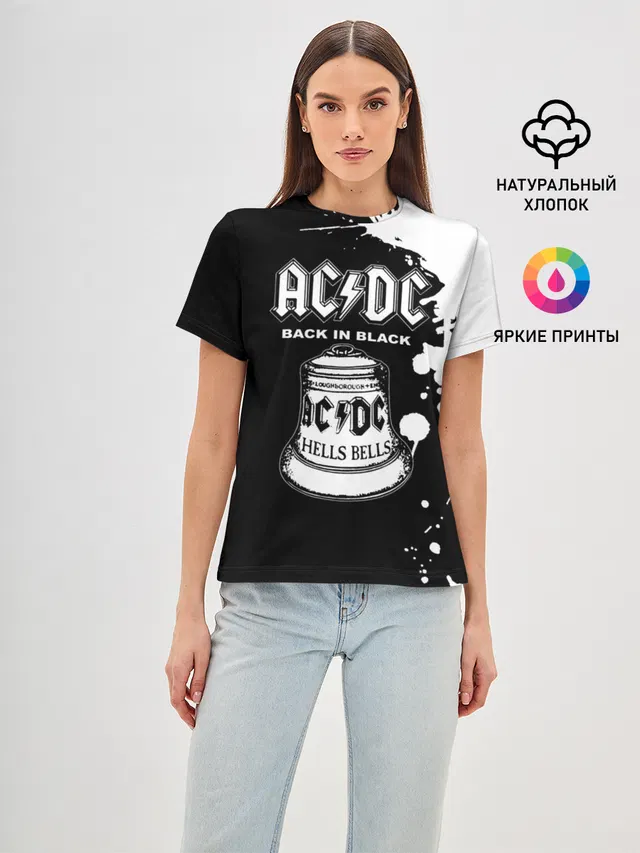 Женская базовая футболка с принтом «AC — AC/DC Back in Black»