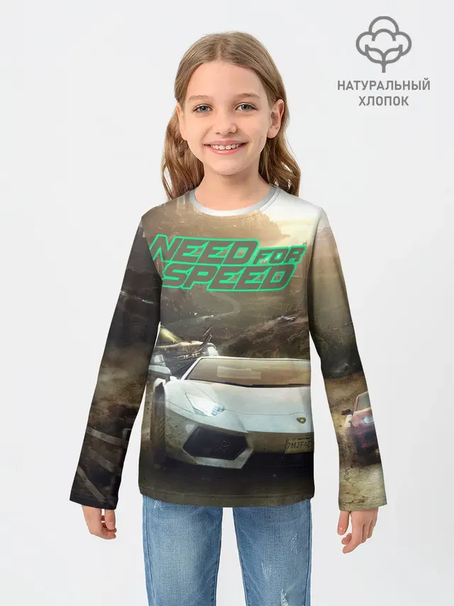 Детский лонгслив с принтом «Lamborghini Aventador — Need for Speed»