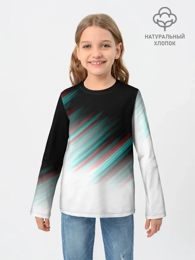 Детский лонгслив с принтом «Glitch Stripes»