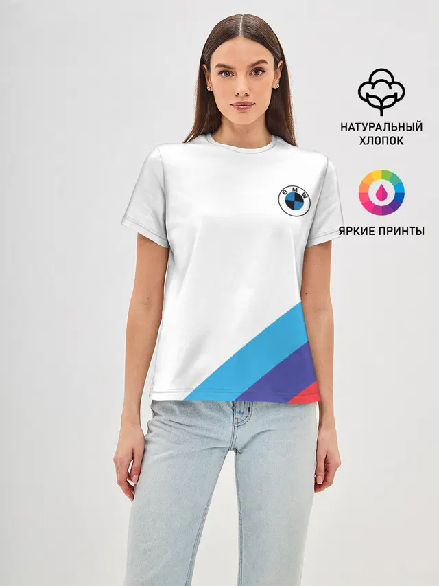 Женская базовая футболка с принтом «BMW — BMW NEW LOGO»