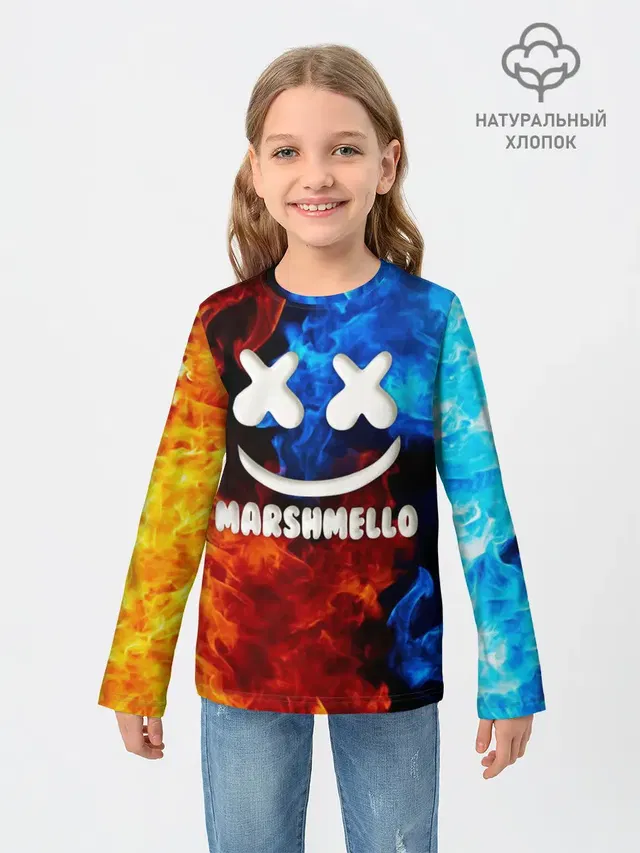 Детский лонгслив с принтом «Marshmello — Marshmello Fire»