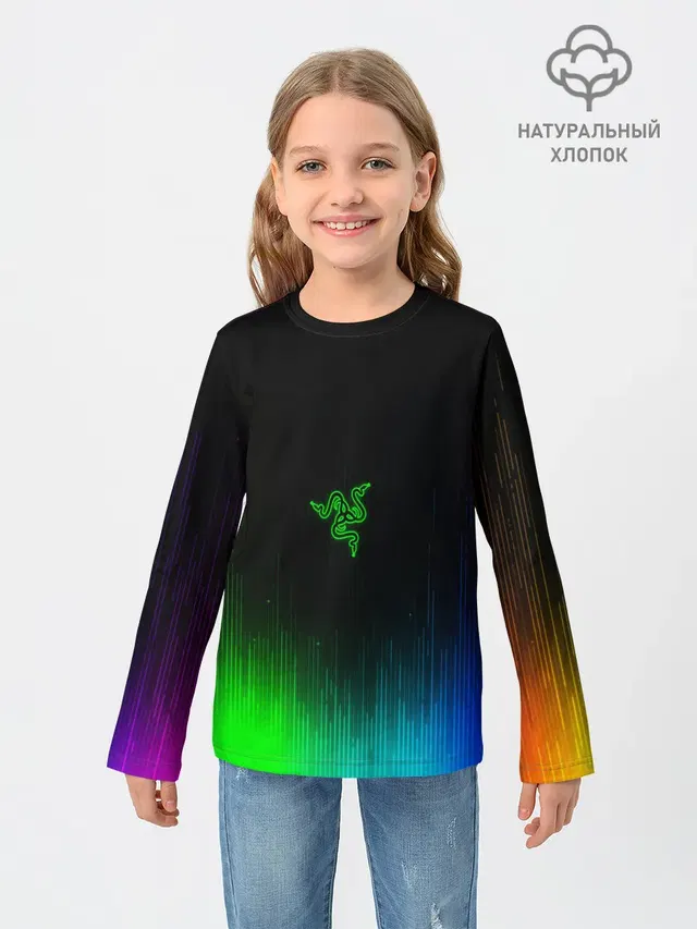 Детский лонгслив с принтом «Игры — RAZER NEON»
