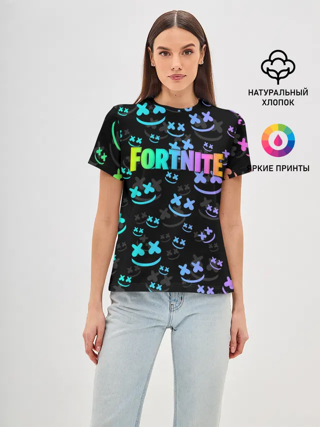 Женская базовая футболка с принтом «Fortnite — Fortnite & Marshmello»