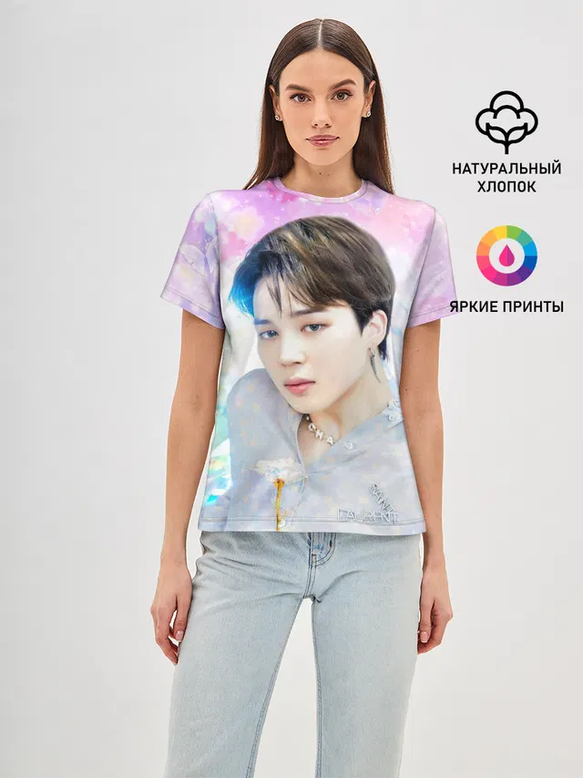 Женская базовая футболка с принтом «BTS — БТС 2020 Season Greeting Чимин»