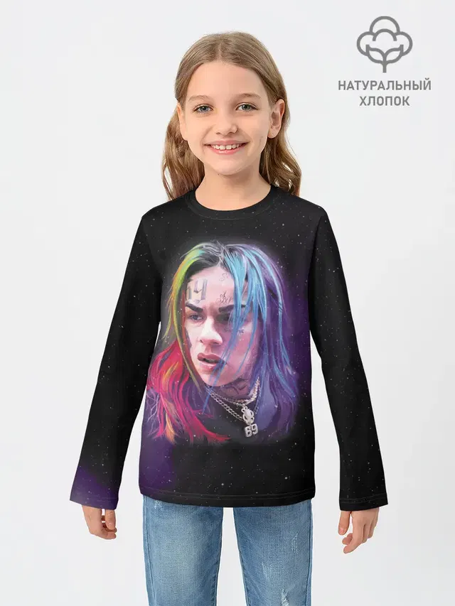 Детский лонгслив с принтом «6ix9ine — Rap»