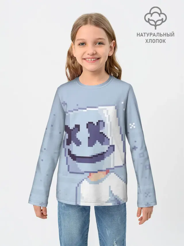 Детский лонгслив с принтом «Пиксели — Marshmello Pixel»