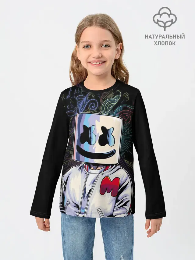 Детский лонгслив с принтом «Marshmello — M»
