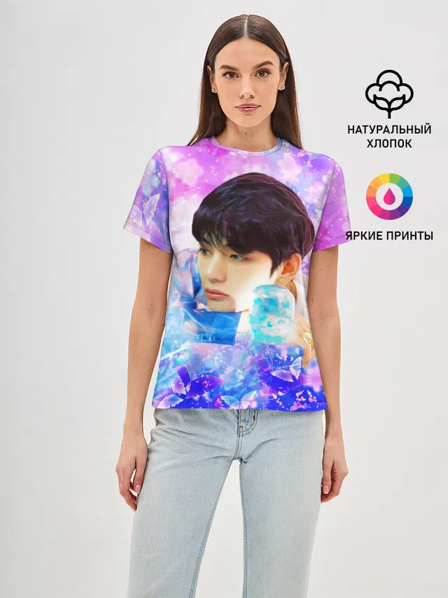 Женская базовая футболка с принтом «BTS — БТС 2020 Season Greeting Ви V»