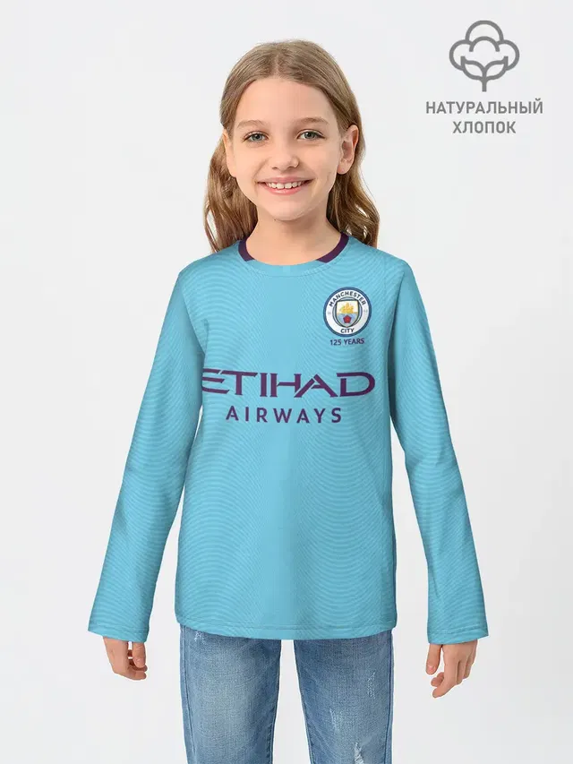 Детский лонгслив с принтом «Манчестер Сити — De Bruyne home 19-20»