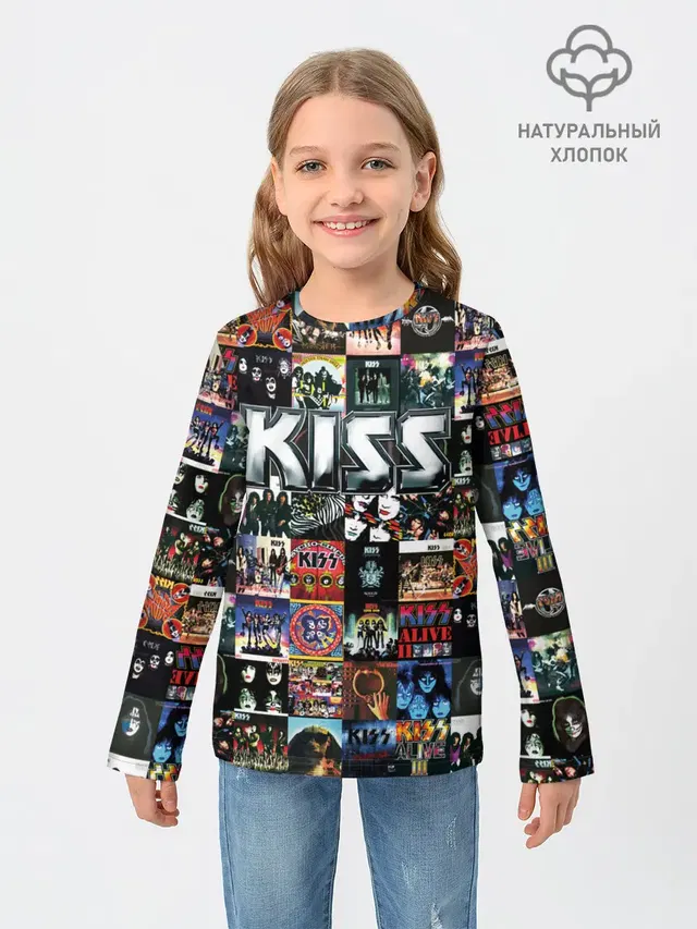 Детский лонгслив с принтом «Kiss»