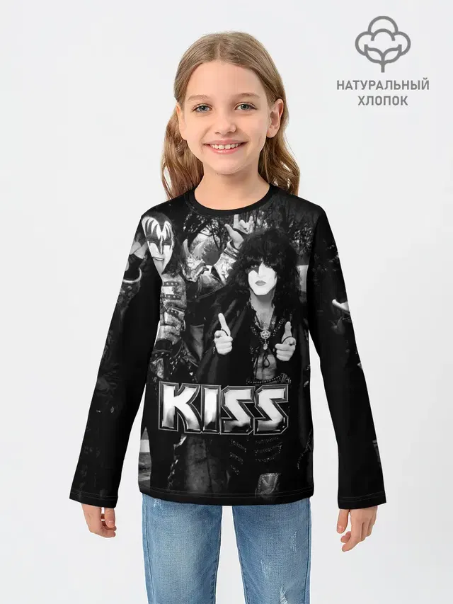 Детский лонгслив с принтом «Kiss»