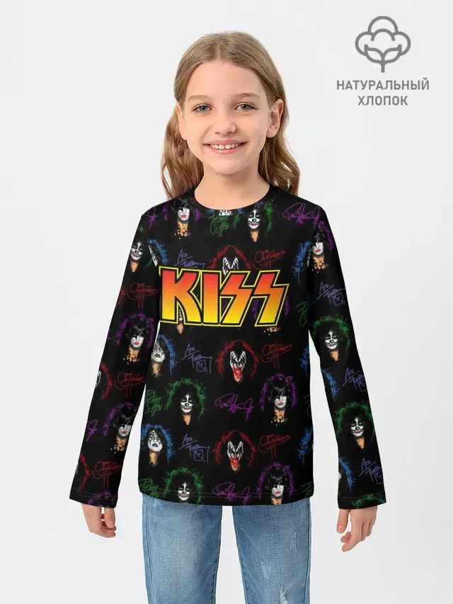 Детский лонгслив с принтом «Kiss»