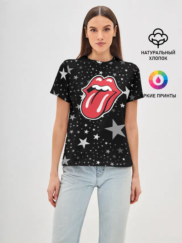 Женская базовая футболка с принтом «Rolling Stones — rolling stones star»