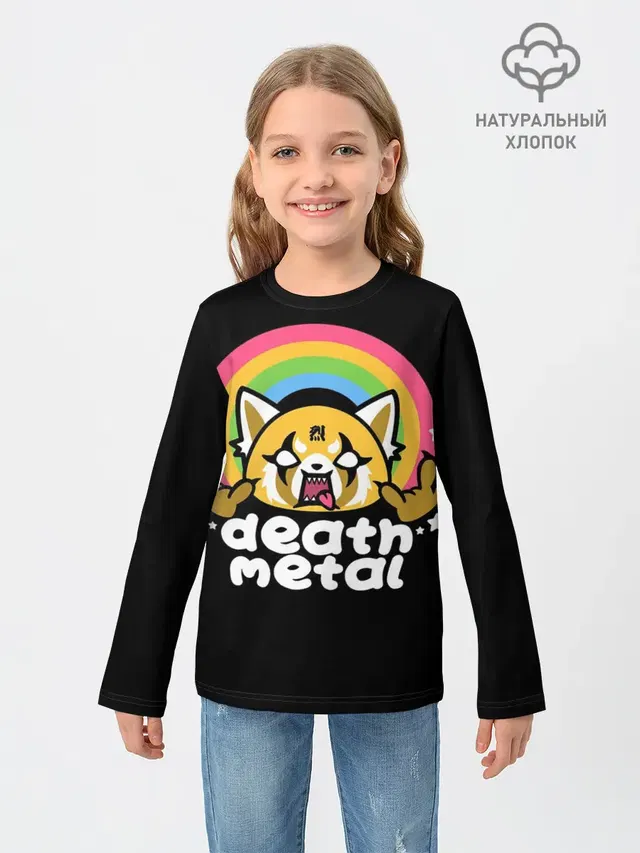 Детский лонгслив с принтом «i love rock — Death Metal»