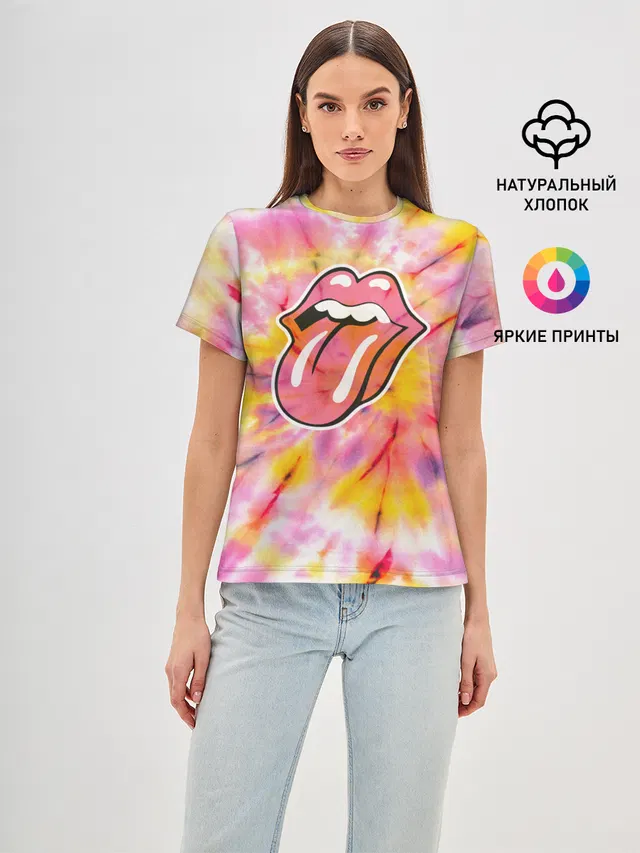 Женская базовая футболка с принтом «Rolling Stones tie-dye»
