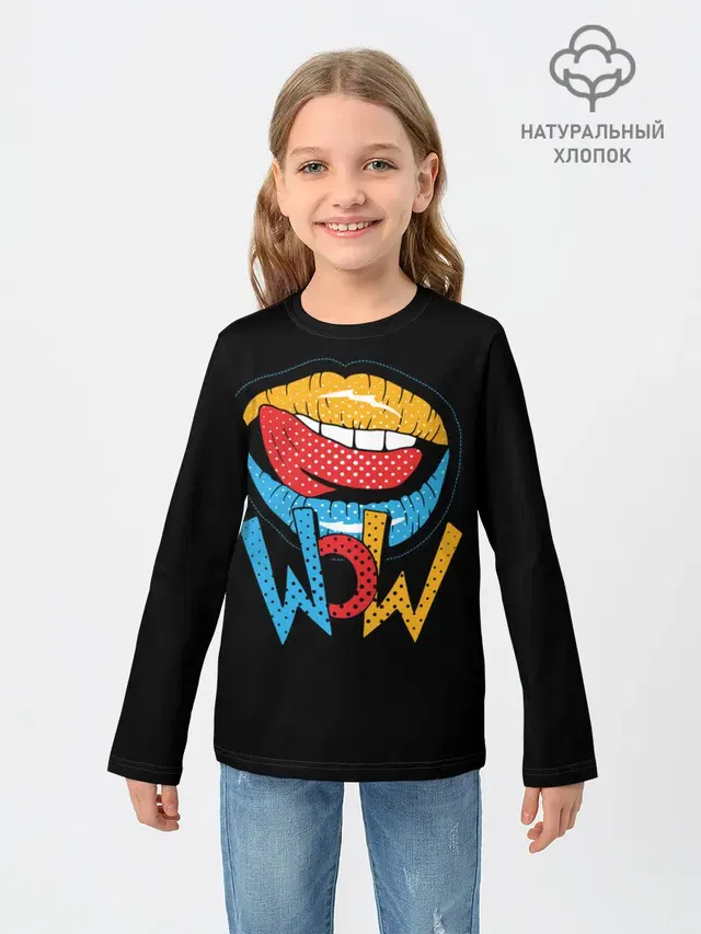 Детский лонгслив с принтом «Pop Art — Wow»