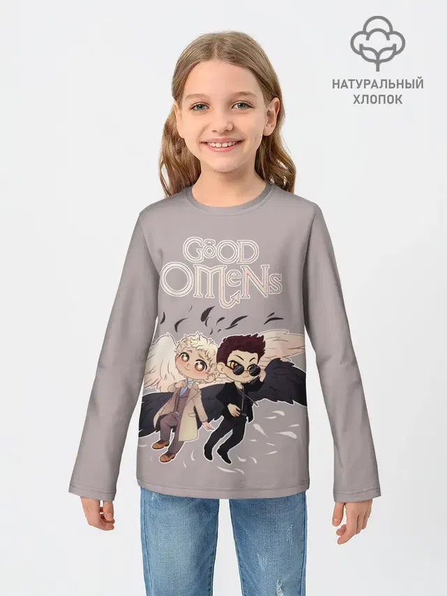 Детский лонгслив с принтом «Благие знамения — Good Omens»