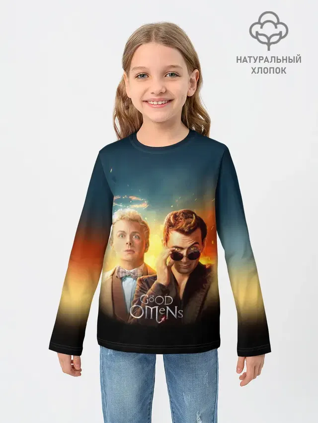 Детский лонгслив с принтом «Благие знамения — Good Omens»