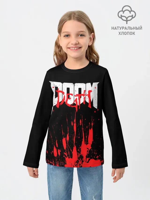Детский лонгслив с принтом «Дум — DOOM Bloody»