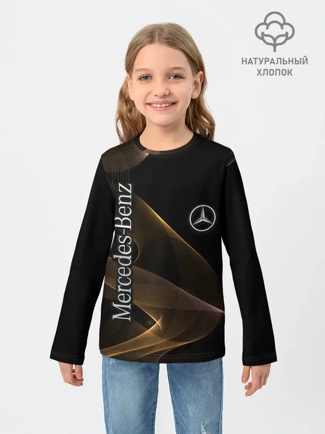 Детский лонгслив с принтом «Эмблема — Mercedes»