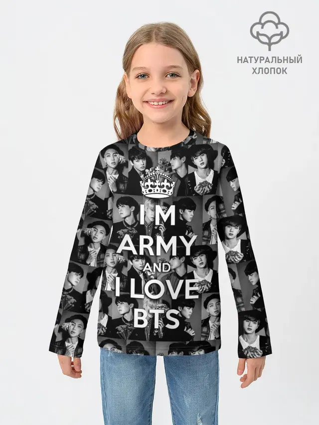 Детский лонгслив с принтом «BTS — I am army and I lover BTS»