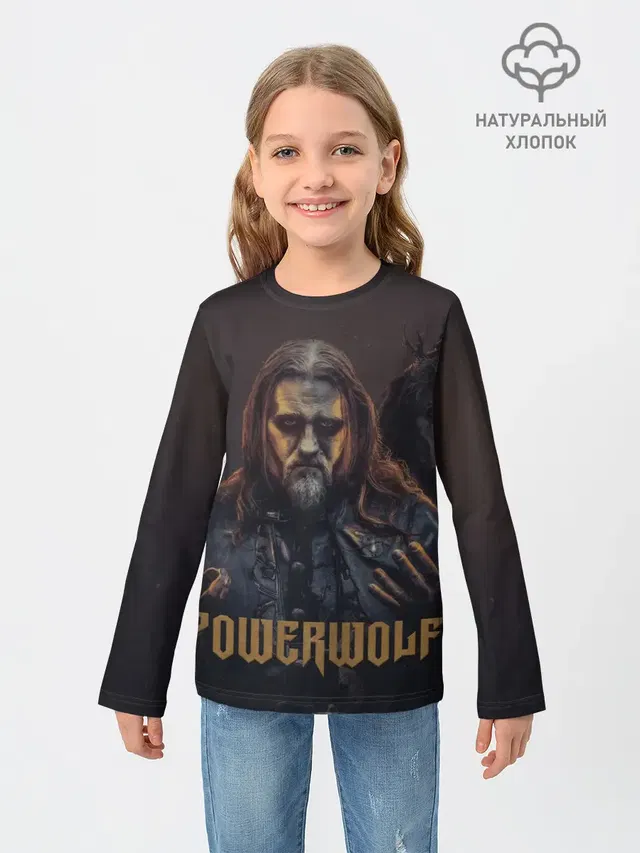 Детский лонгслив с принтом «Разный рок — Powerwolf»