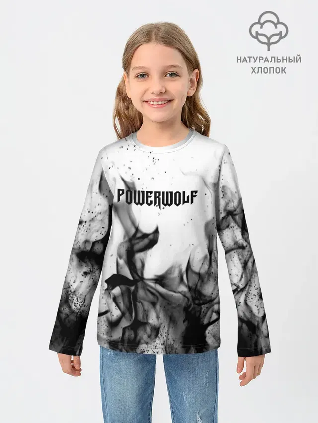 Детский лонгслив с принтом «Разный рок — POWERWOLF»