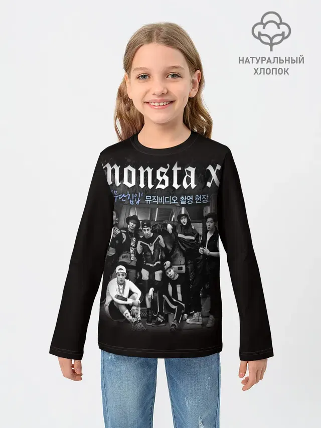 Детский лонгслив с принтом «MONSTA X»