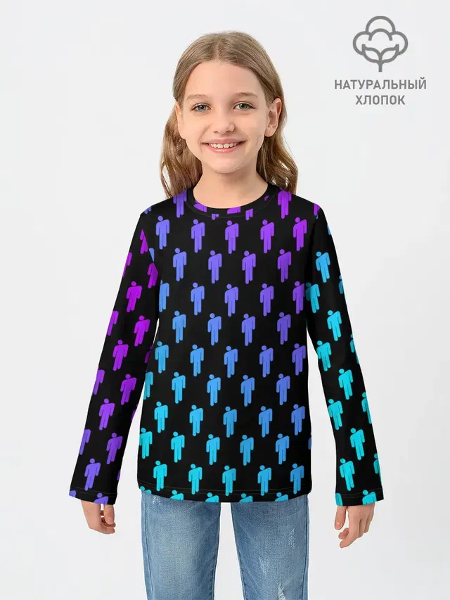Детский лонгслив с принтом «Billie Eilish — BILLIE EILISH PATTERN»