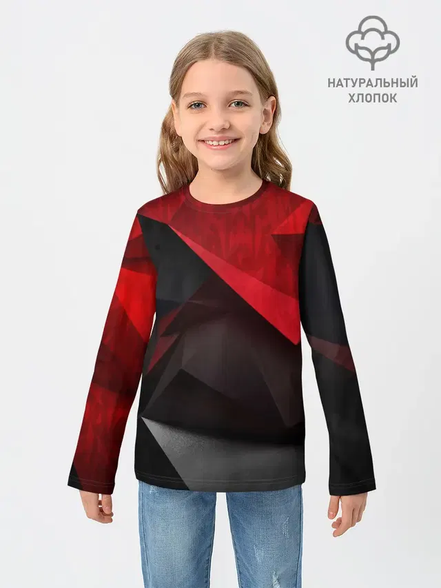 Детский лонгслив с принтом «Red & — Red & Black»