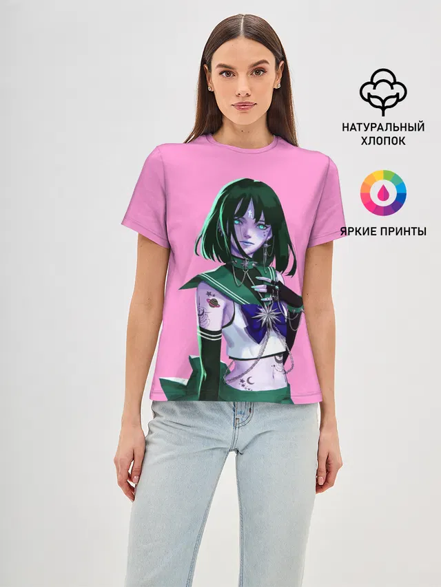 Женская базовая футболка с принтом «Sailor Saturn»