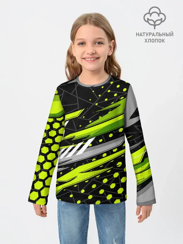 Детский лонгслив с принтом «Black and — Black and Green»