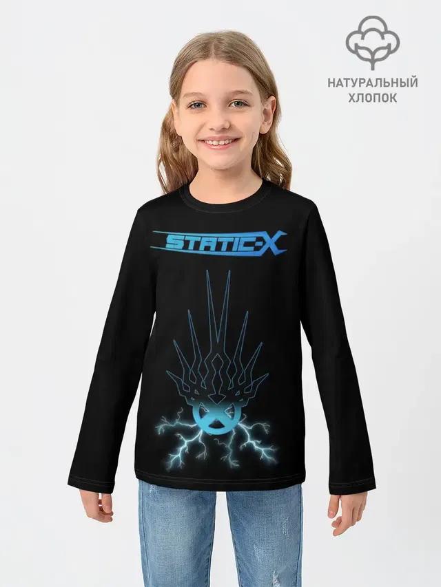 Детский лонгслив с принтом «Разный рок — Static-X»